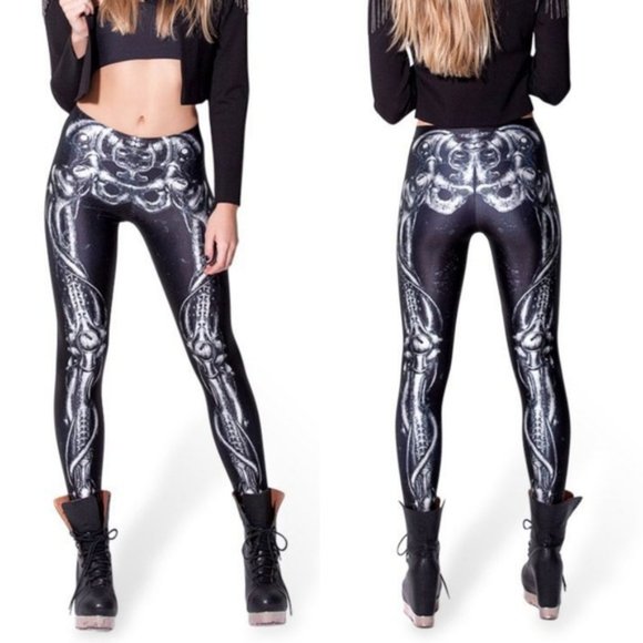 black skeleton leggings